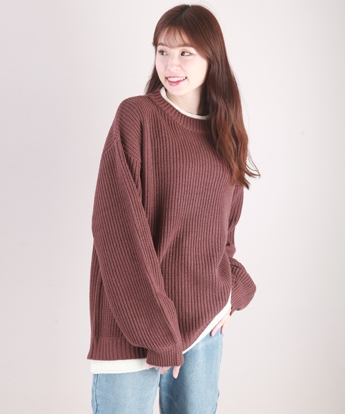 WESTSEA(ウエストシー)の「オーバーサイズ レイヤード クルーネック 長袖ニット(ニット/セーター・メンズ・ライトグレー/ベージュ/ブルー/グリーン/キナリ/オフホワイト/ブラック/ブルー系その他/ブラウン/グレイッシュベージュ/グリーン系その他/ネイビー/ターコイズブルー/マスタード/ブルーグリーン/ピンク/サックスブルー・M/L)」の6枚目の写真