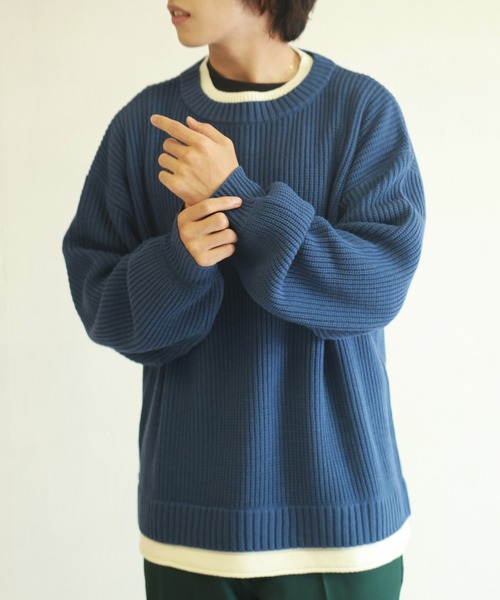 WESTSEA(ウエストシー)の「オーバーサイズ レイヤード クルーネック 長袖ニット(ニット/セーター・メンズ・ライトグレー/ベージュ/ブルー/グリーン/キナリ/オフホワイト/ブラック/ブルー系その他/ブラウン/グレイッシュベージュ/グリーン系その他/ネイビー/ターコイズブルー/マスタード/ブルーグリーン/ピンク/サックスブルー・M/L)」の14枚目の写真