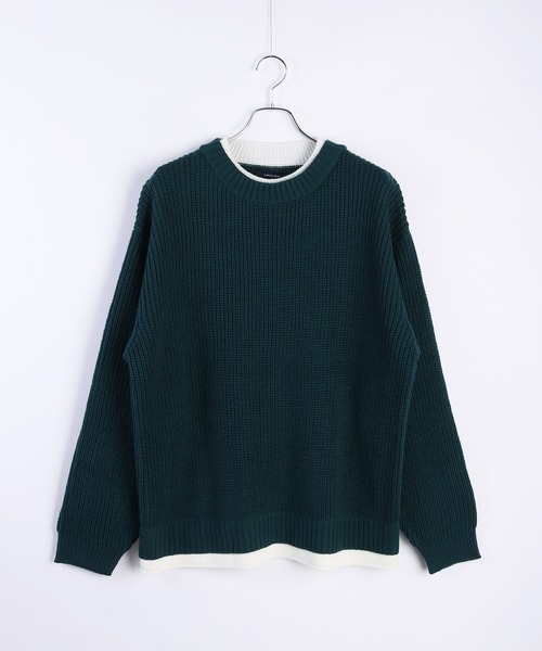 セール】オーバーサイズ レイヤード クルーネック 長袖ニット（ニット
