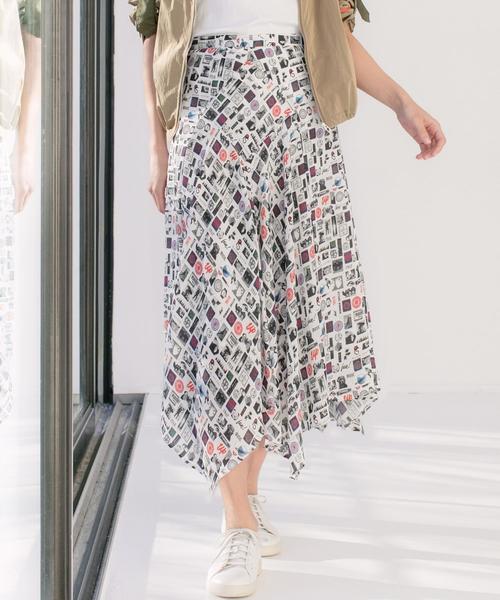 【PSポールスミス】洗えるプリンテッドソフトサマー変形スカート　40 総柄 Paul Smith（ポールスミス）の「【洗える！】 プリンテッド