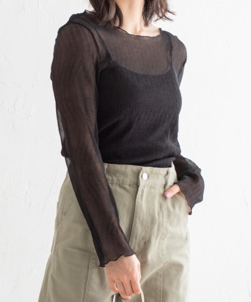 Mysa&Liina(ミーサリーナ)の「シアーインナー×キャミSET(シャツ/ブラウス・レディース・ブラック/ベージュ/オフホワイト/ピンク/ブラウン/ブルー・M)」の3枚目の写真