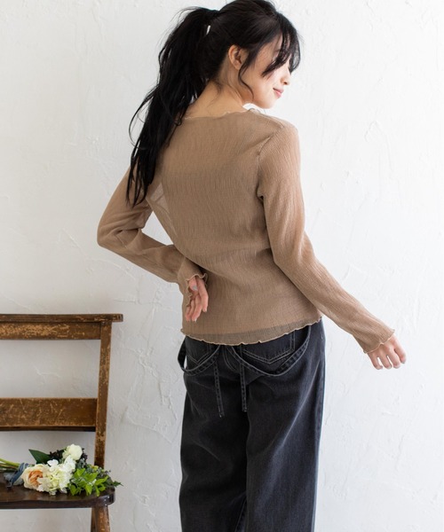 Mysa&Liina(ミーサリーナ)の「シアーインナー×キャミSET(シャツ/ブラウス・レディース・ブラック/ベージュ/オフホワイト/ピンク/ブラウン/ブルー・M)」の18枚目の写真