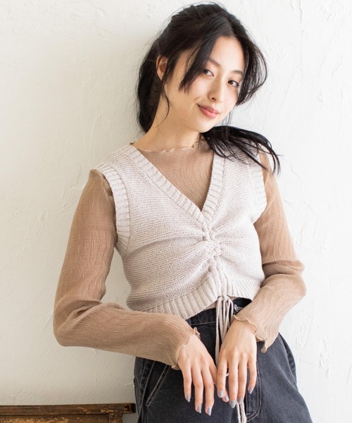 Mysa&Liina(ミーサリーナ)の「シアーインナー×キャミSET(シャツ/ブラウス・レディース・ブラック/ベージュ/オフホワイト/ピンク/ブラウン/ブルー・M)」の22枚目の写真