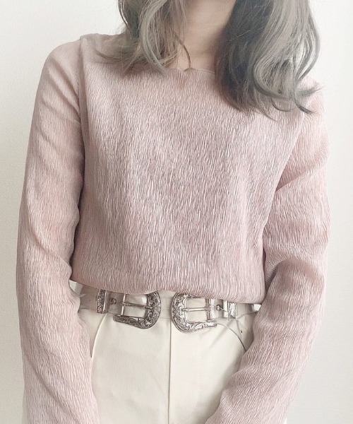 Mysa&Liina(ミーサリーナ)の「シアーインナー×キャミSET(シャツ/ブラウス・レディース・ブラック/ベージュ/オフホワイト/ピンク/ブラウン/ブルー・M)」の7枚目の写真