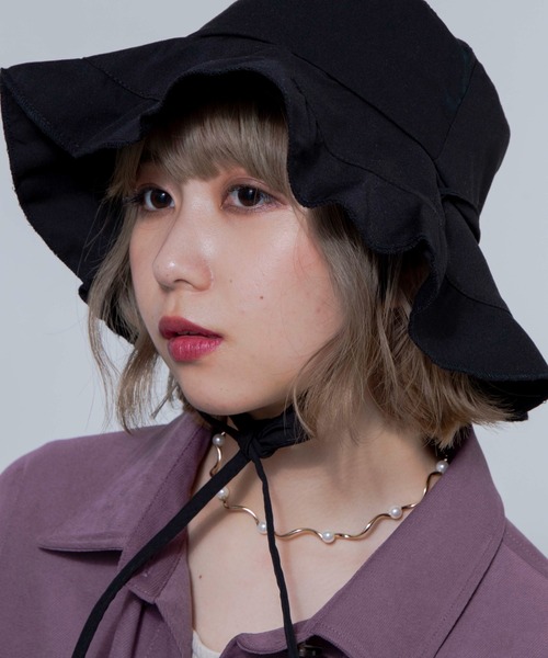 WEGO（ウィゴー）の「WEGO/ツバ広フリルハット（ハット・レディース・ブラック/オフホワイト・FREE）」の8枚目の写真