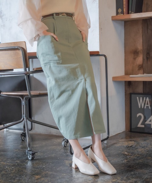 mysty woman（ミスティウーマン）の「アウトポケットナロースカート 928649（スカート・レディース・ブラウン/ベージュ/カーキ・FREE）」の3枚目の写真