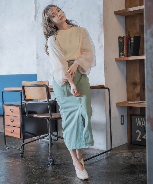 mysty woman（ミスティウーマン）の「アウトポケットナロースカート 928649（スカート・レディース・ブラウン/ベージュ/カーキ・FREE）」の6枚目の写真