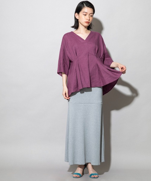 Munich（ミューニック）の「フレンチリネンキャンバス　タックブラウス（セットアップ可）（シャツ/ブラウス・レディース・ホワイト/ブラック/カーキ/パープル/ナチュラル・FREE）」の12枚目の写真