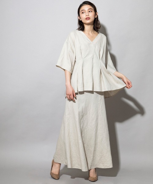 Munich（ミューニック）の「フレンチリネンキャンバス　タックブラウス（セットアップ可）（シャツ/ブラウス・レディース・ホワイト/ブラック/カーキ/パープル/ナチュラル・FREE）」の14枚目の写真