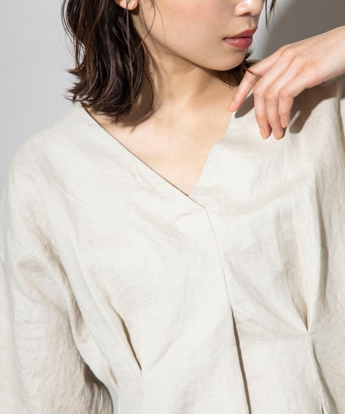 Munich（ミューニック）の「フレンチリネンキャンバス　タックブラウス（セットアップ可）（シャツ/ブラウス・レディース・ホワイト/ブラック/カーキ/パープル/ナチュラル・FREE）」の20枚目の写真