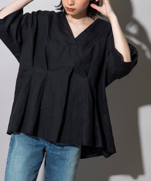 Munich（ミューニック）の「フレンチリネンキャンバス　タックブラウス（セットアップ可）（シャツ/ブラウス・レディース・ホワイト/ブラック/カーキ/パープル/ナチュラル・FREE）」の21枚目の写真