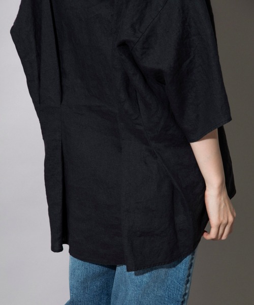 Munich（ミューニック）の「フレンチリネンキャンバス　タックブラウス（セットアップ可）（シャツ/ブラウス・レディース・ホワイト/ブラック/カーキ/パープル/ナチュラル・FREE）」の17枚目の写真