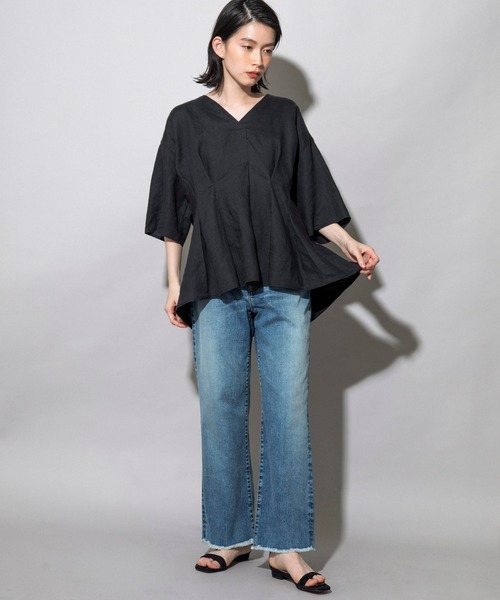 Munich（ミューニック）の「フレンチリネンキャンバス　タックブラウス（セットアップ可）（シャツ/ブラウス・レディース・ホワイト/ブラック/カーキ/パープル/ナチュラル・FREE）」の9枚目の写真