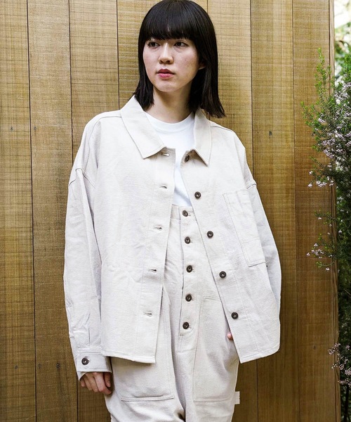 Dickies(ディッキーズ)の「【DICKIES/ディッキーズ】ワイドシャツジャケット 麻混素材 オーバーサイズ/ビッグシルエット(シャツ/ブラウス)」|アイボリー
