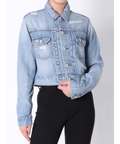 GYDA(ジェイダ)の「リヨセルショートデニムGジャン(デニムジャケット・レディース・ブルー/ライトブルー・FREE)」の8枚目の写真