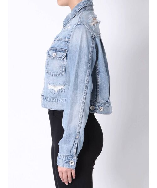 GYDA(ジェイダ)の「リヨセルショートデニムGジャン(デニムジャケット・レディース・ブルー/ライトブルー・FREE)」の12枚目の写真