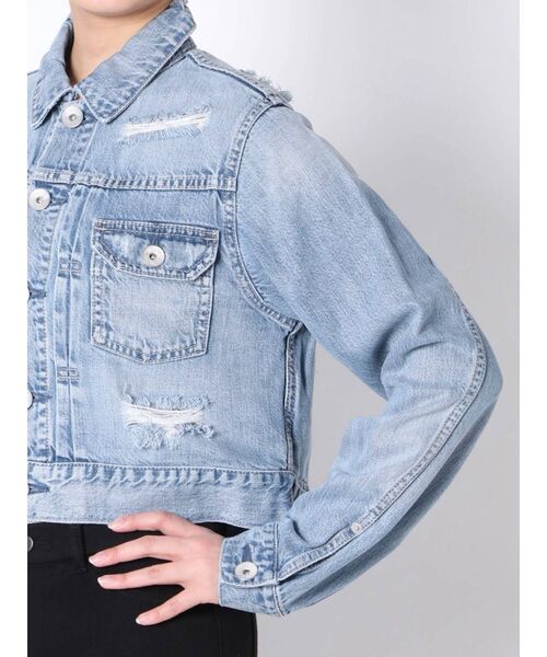 GYDA(ジェイダ)の「リヨセルショートデニムGジャン(デニムジャケット・レディース・ブルー/ライトブルー・FREE)」の4枚目の写真