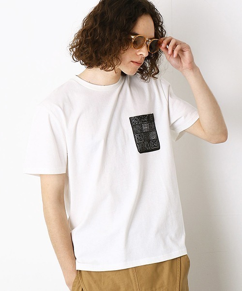 Purple&Yellow（パープルアンドイエロー）の「胸ポケット付　半袖Tシャツ（Tシャツ/カットソー・メンズ・ホワイト/ライトベージュ・SMALL/MEDIUM/LARGE/X-LARGE/X-SMALL）」の8枚目の写真