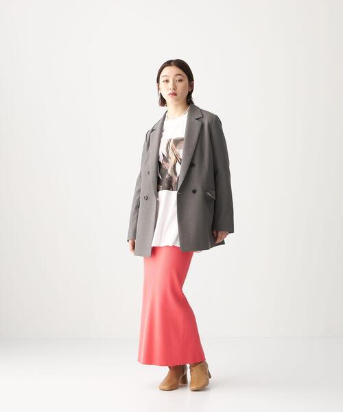 CITEN（シテン）の「＜CITEN（シテン）＞フォルム リブ ニット マキシ スカート（スカート・レディース・ダークグレー/ピンク・FREE）」の2枚目の写真