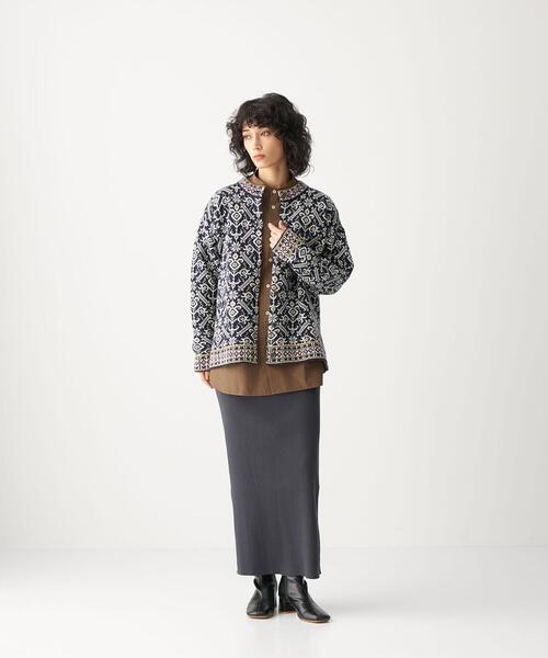 CITEN（シテン）の「＜CITEN（シテン）＞フォルム リブ ニット マキシ スカート（スカート・レディース・ダークグレー/ピンク・FREE）」の6枚目の写真