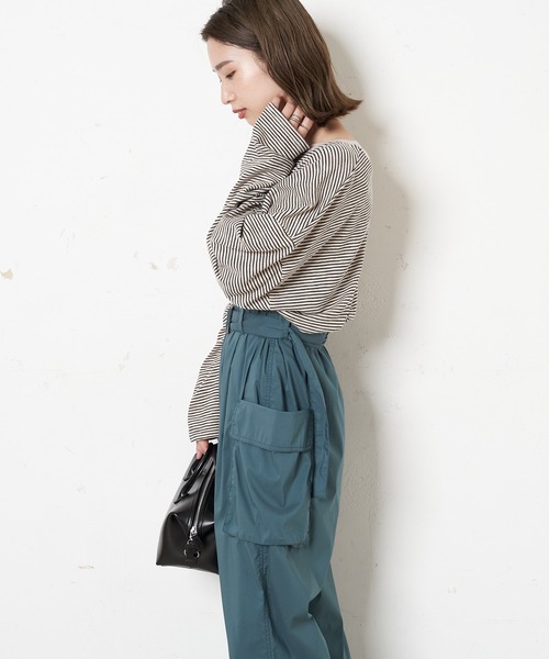 CIAOPANIC（チャオパニック）の「シアーボーダーロンT（Tシャツ/カットソー・レディース・カーキ/ネイビー/キナリ・FREE）」の6枚目の写真