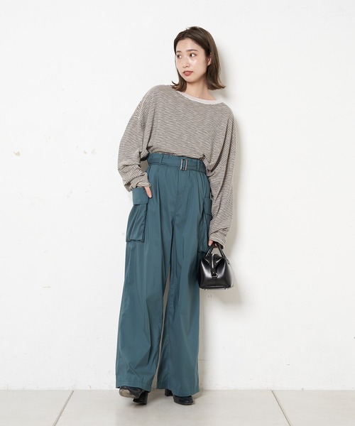 CIAOPANIC（チャオパニック）の「シアーボーダーロンT（Tシャツ/カットソー・レディース・カーキ/ネイビー/キナリ・FREE）」の9枚目の写真