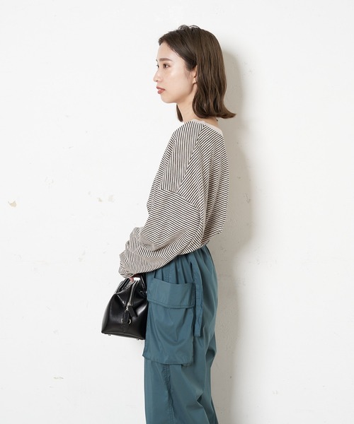 CIAOPANIC（チャオパニック）の「シアーボーダーロンT（Tシャツ/カットソー・レディース・カーキ/ネイビー/キナリ・FREE）」の5枚目の写真