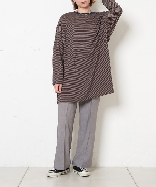 CIAOPANIC（チャオパニック）の「シアーボーダーロンT（Tシャツ/カットソー・レディース・カーキ/ネイビー/キナリ・FREE）」の15枚目の写真