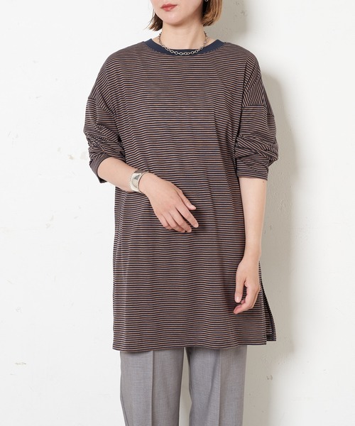 CIAOPANIC（チャオパニック）の「シアーボーダーロンT（Tシャツ/カットソー・レディース・カーキ/ネイビー/キナリ・FREE）」の12枚目の写真