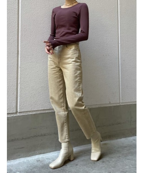 SLY（スライ）の「LUCAS HW TAPERED PT-E ハイウエストテーパード デニムパンツ（デニムパンツ・レディース・ベージュ・26inch/23inch/24inch/25inch）」の12枚目の写真