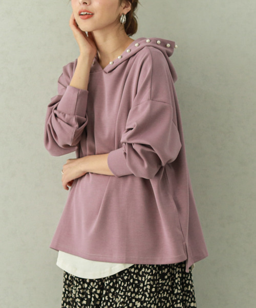 SUGAR BISKET（シュガービスケット）の「フードパールボンディングフーディ（パーカー・レディース・ブラック/ホワイト/ライトグレー/パープル・フリー）」の4枚目の写真