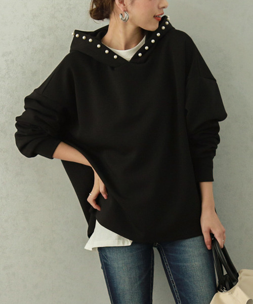 SUGAR BISKET（シュガービスケット）の「フードパールボンディングフーディ（パーカー・レディース・ブラック/ホワイト/ライトグレー/パープル・フリー）」の2枚目の写真