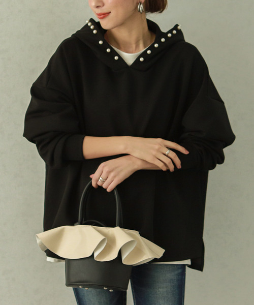 SUGAR BISKET（シュガービスケット）の「フードパールボンディングフーディ（パーカー・レディース・ブラック/ホワイト/ライトグレー/パープル・フリー）」の18枚目の写真