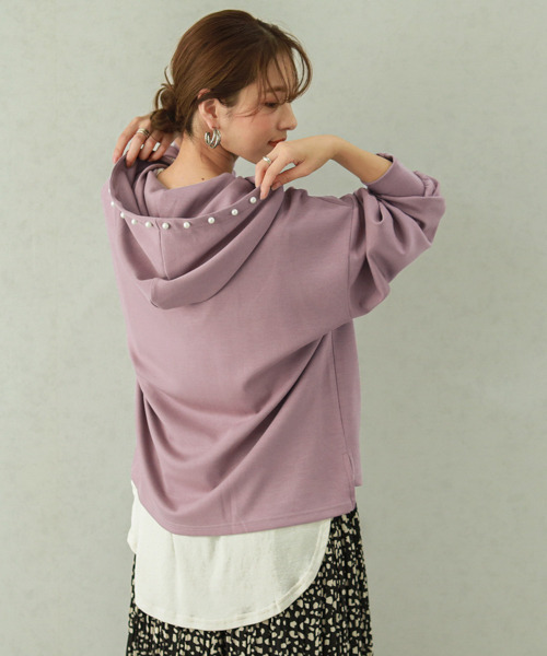 SUGAR BISKET（シュガービスケット）の「フードパールボンディングフーディ（パーカー・レディース・ブラック/ホワイト/ライトグレー/パープル・フリー）」の9枚目の写真