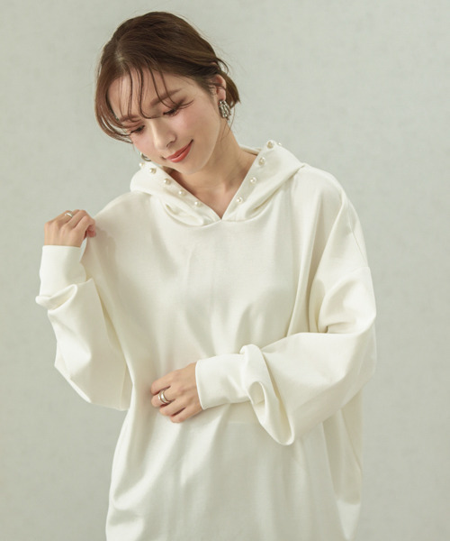 SUGAR BISKET（シュガービスケット）の「フードパールボンディングフーディ（パーカー・レディース・ブラック/ホワイト/ライトグレー/パープル・フリー）」の5枚目の写真