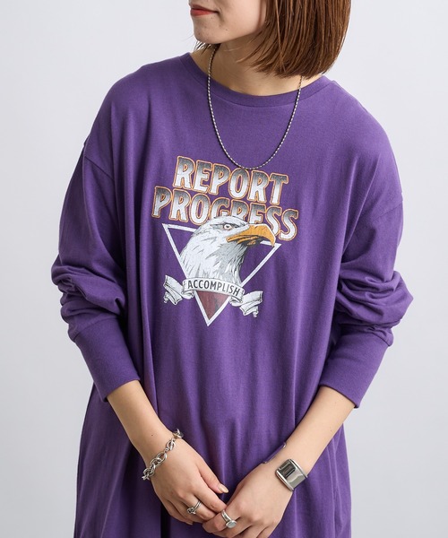 CIAOPANIC TYPY（チャオパニックティピー）の「クラックイーグルプリントワンピ（ワンピース・レディース・チャコールグレー/パープル/アイボリー・ONE SIZE）」の3枚目の写真