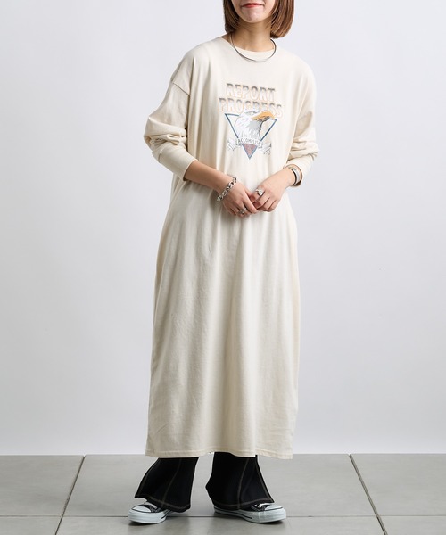 CIAOPANIC TYPY（チャオパニックティピー）の「クラックイーグルプリントワンピ（ワンピース・レディース・チャコールグレー/パープル/アイボリー・ONE SIZE）」の4枚目の写真