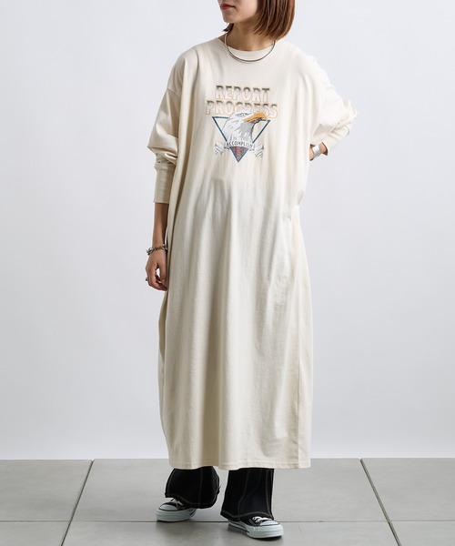 CIAOPANIC TYPY（チャオパニックティピー）の「クラックイーグルプリントワンピ（ワンピース・レディース・チャコールグレー/パープル/アイボリー・ONE SIZE）」の5枚目の写真