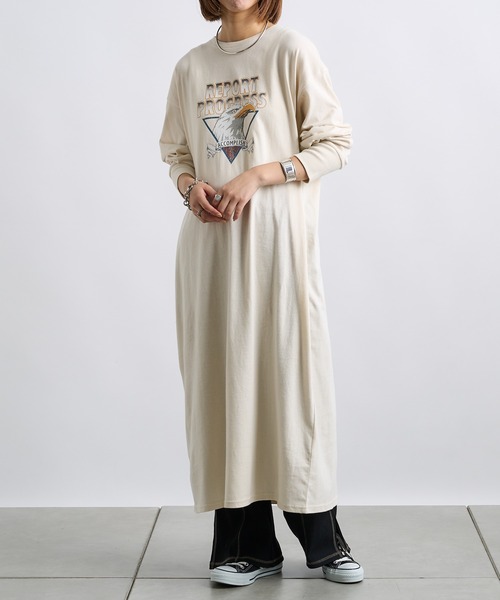 CIAOPANIC TYPY（チャオパニックティピー）の「クラックイーグルプリントワンピ（ワンピース・レディース・チャコールグレー/パープル/アイボリー・ONE SIZE）」の6枚目の写真