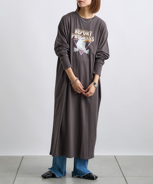 CIAOPANIC TYPY（チャオパニックティピー）の「クラックイーグルプリントワンピ（ワンピース・レディース・チャコールグレー/パープル/アイボリー・ONE SIZE）」の9枚目の写真