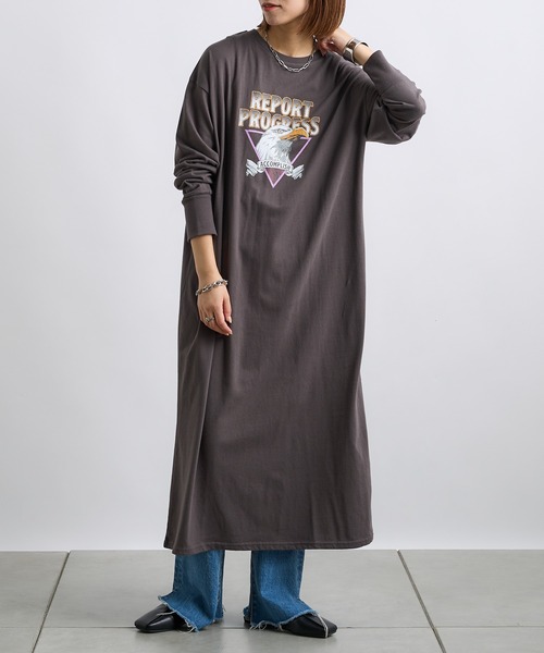 CIAOPANIC TYPY（チャオパニックティピー）の「クラックイーグルプリントワンピ（ワンピース・レディース・チャコールグレー/パープル/アイボリー・ONE SIZE）」の10枚目の写真