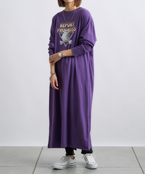 CIAOPANIC TYPY（チャオパニックティピー）の「クラックイーグルプリントワンピ（ワンピース・レディース・チャコールグレー/パープル/アイボリー・ONE SIZE）」の15枚目の写真