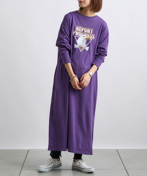 CIAOPANIC TYPY（チャオパニックティピー）の「クラックイーグルプリントワンピ（ワンピース・レディース・チャコールグレー/パープル/アイボリー・ONE SIZE）」の16枚目の写真