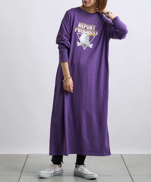 CIAOPANIC TYPY（チャオパニックティピー）の「クラックイーグルプリントワンピ（ワンピース・レディース・チャコールグレー/パープル/アイボリー・ONE SIZE）」の17枚目の写真