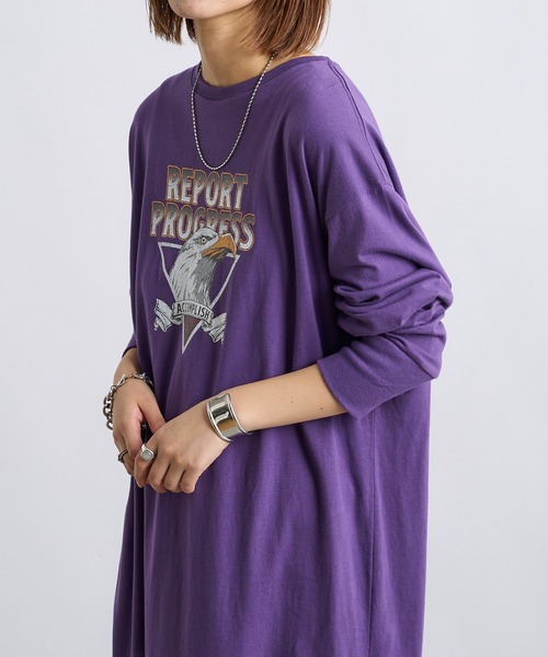 CIAOPANIC TYPY（チャオパニックティピー）の「クラックイーグルプリントワンピ（ワンピース・レディース・チャコールグレー/パープル/アイボリー・ONE SIZE）」の22枚目の写真