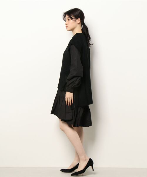 KOBE LETTUCE（コウベレタス）の「[ 2点セット ] ニットベスト×シャツワンピースアンサンブルトップス（ワンピース・レディース・ブラック×ブラック/ベージュ系その他・FREE）」の3枚目の写真