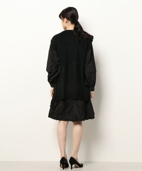 KOBE LETTUCE（コウベレタス）の「[ 2点セット ] ニットベスト×シャツワンピースアンサンブルトップス（ワンピース・レディース・ブラック×ブラック/ベージュ系その他・FREE）」の4枚目の写真