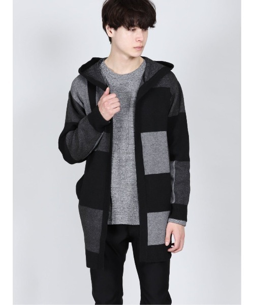 semantic design(セマンティックデザイン)の「セマンティックデザイン/semantic design ストレッチウォッシャブル ブロッキング ニットフーディガン(カーディガン/ボレロ・メンズ・ブラック/ライトグレー・MEDIUM/LARGE/X-LARGE)」の2枚目の写真