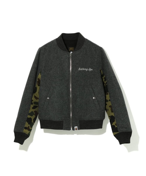 A BATHING APE（アベイシングエイプ）の「WOOL BOMBER JACKET L（ブルゾン・レディース・グレー/バーガンディー・SMALL/X-SMALL）」の2枚目の写真