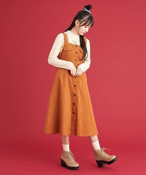 Lindsay（リンジィ）の「細見え前釦ジャンパースカート（ジャンパースカート・キッズ・ブラウン/アイボリー・L/M）」の2枚目の写真